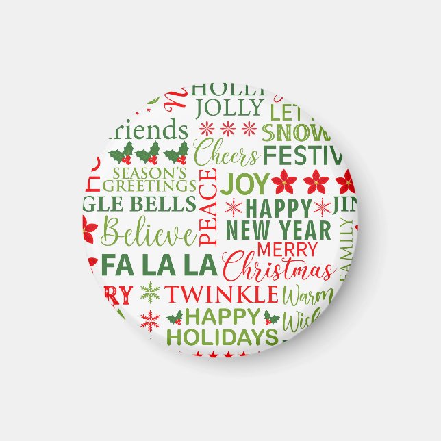 Aimant Typographie de Noël rouge et vert sans couture (Devant)