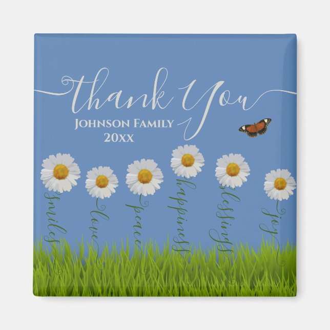 Aimant Typographie moderne de Merci Floral Blue Daisy (Devant)