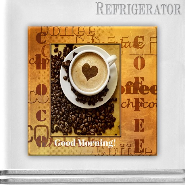 Aimant Typographie personnalisée Aspirateur de café Aiman (Photo magnet showing your own favorite picture on a typography retro style design with coffee texts)