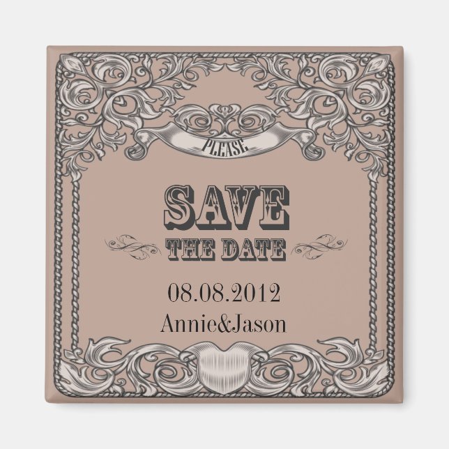 Aimant typographie rustique mariage campagnard occidental (Devant)