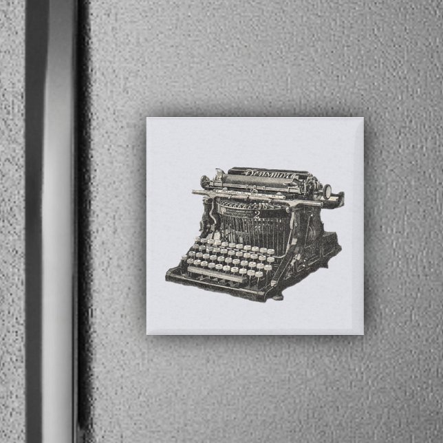 Aimant Typographie vintage d'antan noir (Vintage illustration black manual old time typewriter on light grey square magnet.)