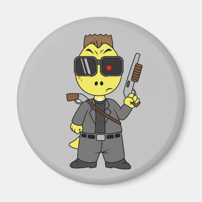 Aimant Tyrannosaurus Rex Habillé Comme Terminator. (Devant)