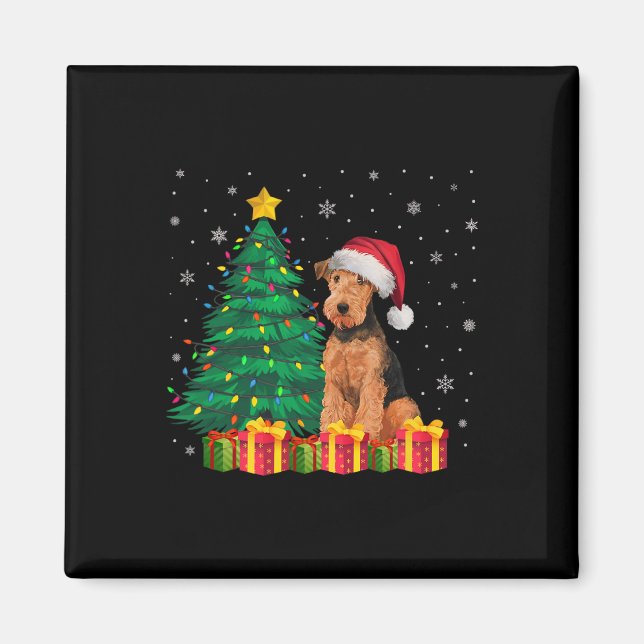 Aimant Ugly Airedale Terrier Santa Hat lumières de Noël D (Devant)