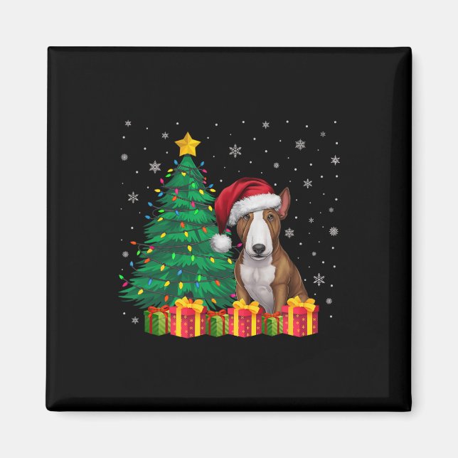 Aimant Ugly Bull Terrier Santa Hat Noël Lumières Chien L (Devant)