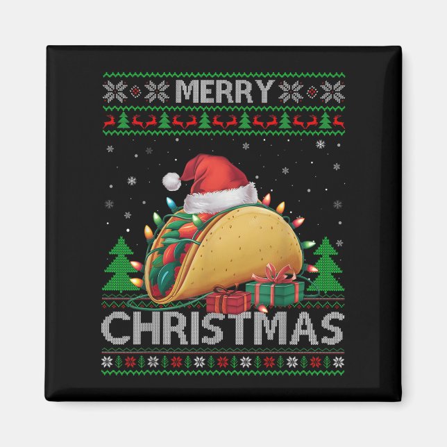 Aimant Ugly Xmas Sweater Style Lights Santa Taco Christma (Devant)