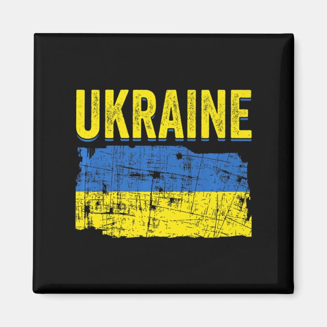 Aimant Ukraine Carte du Drapeau Amour Soutenez Ukrainiens (Devant)