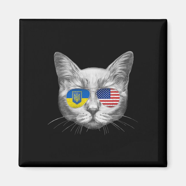 Aimant Ukraine Drapeau américain Racines Chat Ukrainien A (Devant)