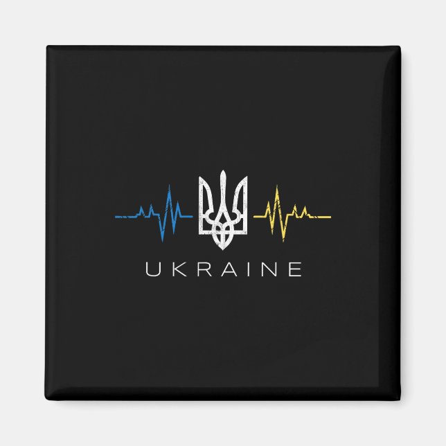 Aimant Ukrainien Tryzub Drapeau Battement de coeur - Ukra (Devant)