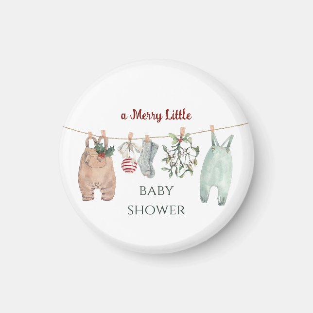 Aimant Un bébé joyeux petit shower de Noël vêtements (Devant)