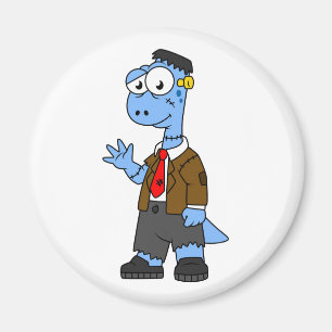 Aimant Un Brontosaur Dessiné, Habillé Comme Frankenstein.