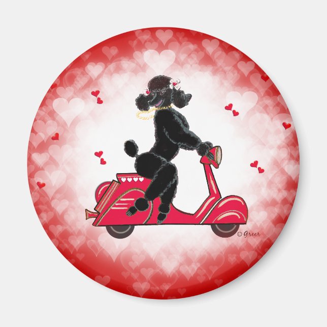 Aimant Un caniche noir au coeur rouge (Devant)