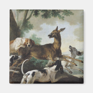 Aimant Un cerf commun chassé par des chiens, 1725
