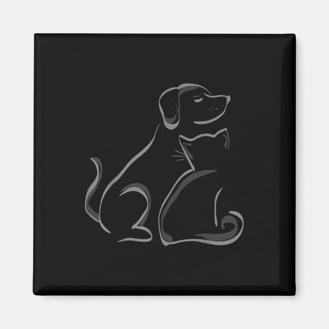 Aimant Un Chat Et Un Chien Silhoutte Amitié (Devant)