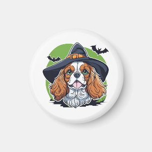 Aimant Un chien portant un chapeau de sorcière avec des c