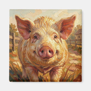 Aimant Un cochon mignon dans une ferme boueuse
