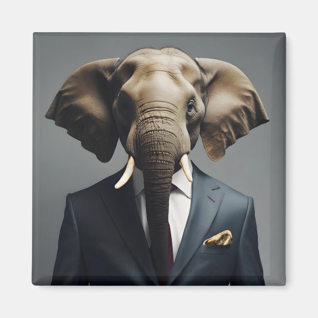 Aimant Un éléphant drôle en costume (Devant)