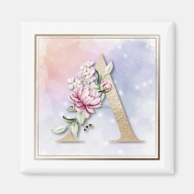 Aimant Un floral rose monogramme A (Devant)