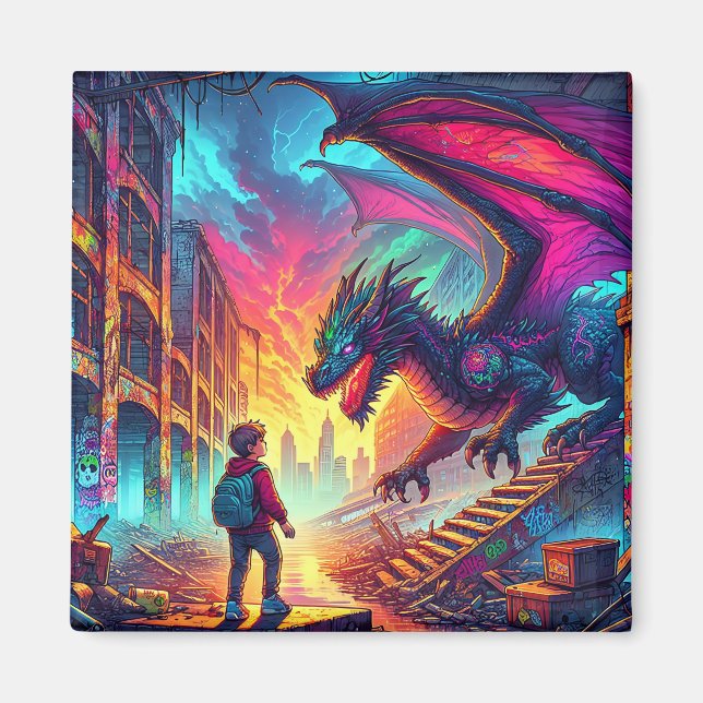 Aimant Un garçon rencontre un dragon dans un monde dystop (Devant)