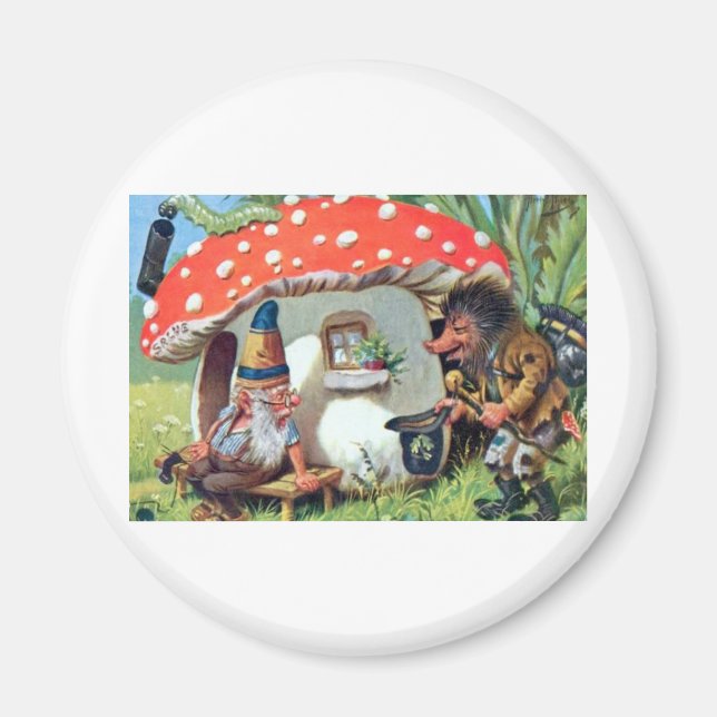 Aimant Un Gnome vivant dans un chalet de champignons (Devant)