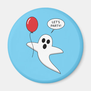 Aimant Un joli fantôme de dessin animé avec un ballon rou