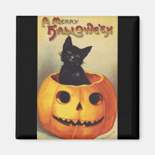 Aimant Un joyeux Halloween, chat noir vintage en