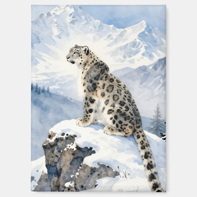 Aimant Un léopard des neiges sur un pic enneigé (Recto)