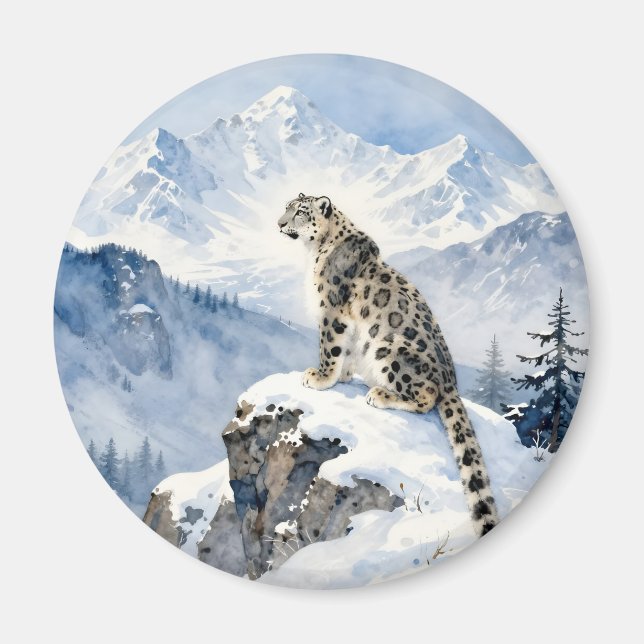 Aimant Un léopard des neiges sur un pic enneigé (Devant)
