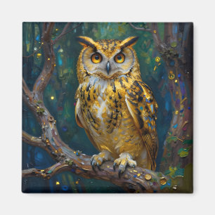 Aimant Un majestueux hibou bleu et or