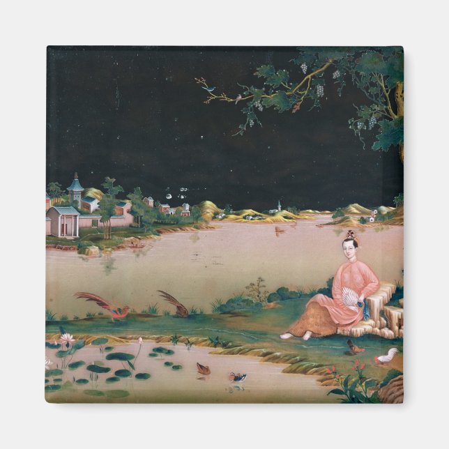 Aimant Un miroir japonais représentant une fille assise (Devant)