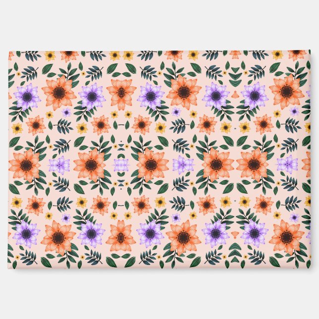 Aimant Un motif floral vibrant présente des fleurs orange (Recto)