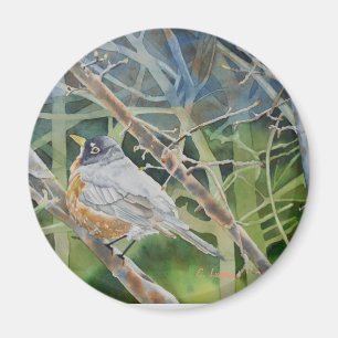 Aimant Un oiseau Robin aux brindilles sur un arbre