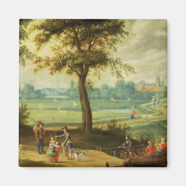 Aimant Un paysage de village au bord d'une rivière (Devant)