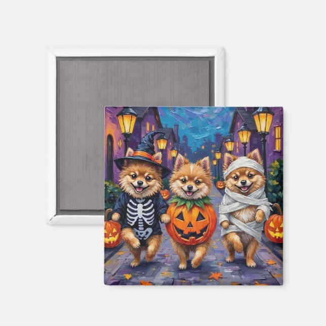 Aimant Un Pomeranian faisant Trick-or-Treating dans des c (Recto/Verso)