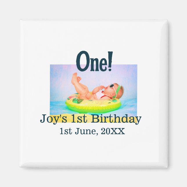 Aimant Un premier anniversaire photo moderne ajouter nom  (Devant)