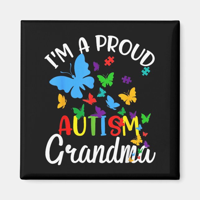 Aimant Un ruban papillon de puzzle de grand-mère d'autism (Devant)