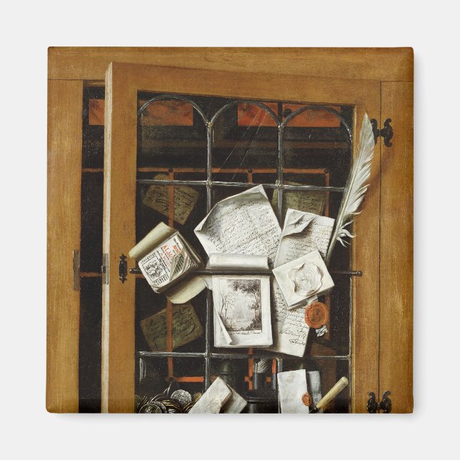 Aimant Un trompe l'oeil d'une armoire vitrée ouverte (Devant)