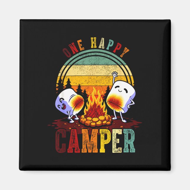Aimant Un voyage de camping rétro aux marshmallows dans u (Devant)