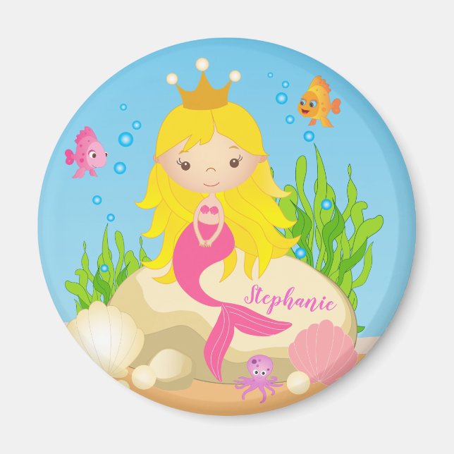 Aimant Under the Sea Cute Blonde Mermaid Custom (Devant)