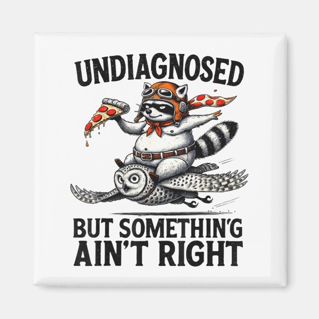 Aimant Undiagnosed Soing Aint Right Funny Raccoon Zza Owl (Devant)