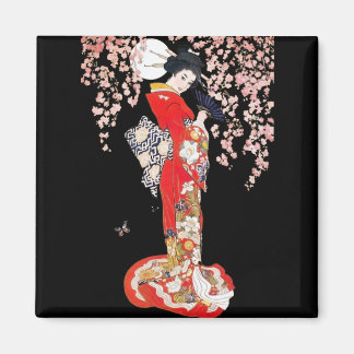 Aimant Une femme asiatique avec une nuit de fleurs de cer