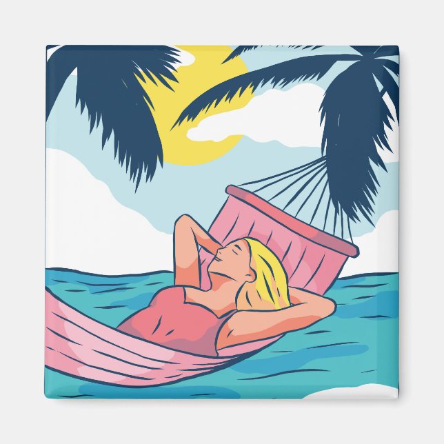 Aimant Une femme dans un hamac à la plage (Devant)