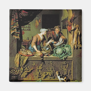 Aimant Une femme et un marchand ambulant de poissons,