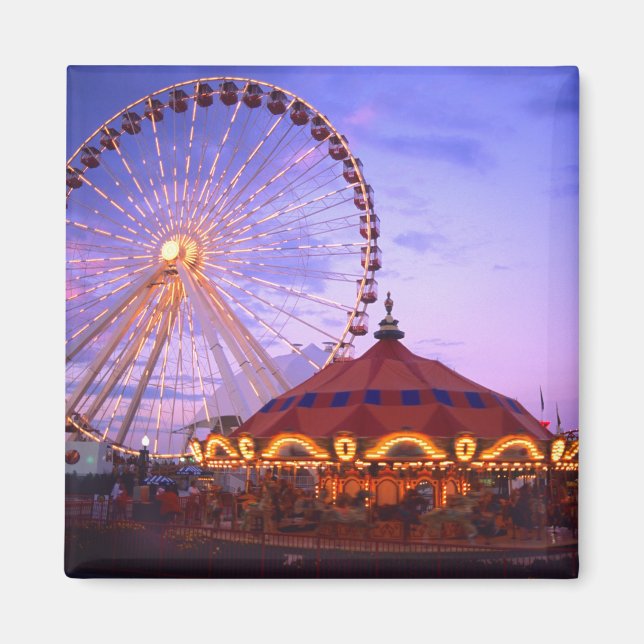 Aimant Une grande roue et un carrousel au Navy Pier à (Devant)