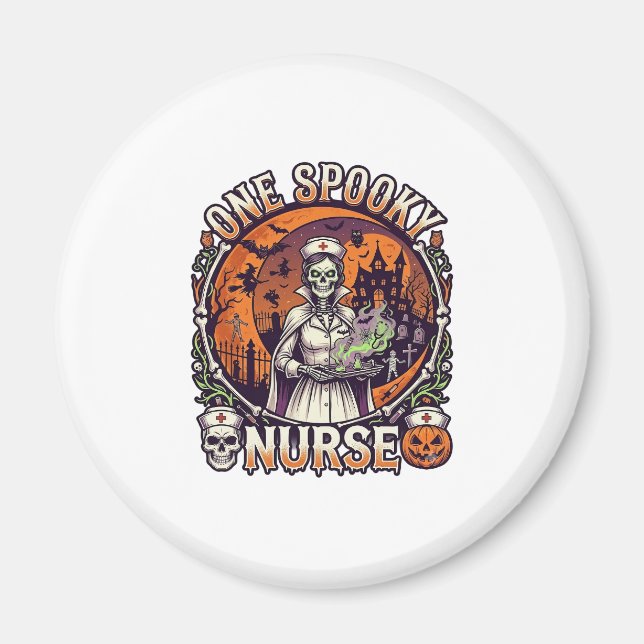 Aimant Une infirmière effrayante Halloween squelette poti (Devant)