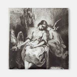 Aimant Une jeune femme somnolant avec un ange
