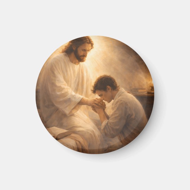 Aimant Une prière à genoux avec Jésus (Devant)