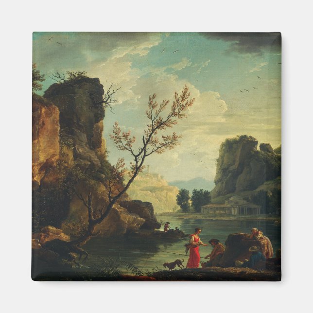 Aimant Une rivière avec des pêcheurs par Joseph Vernet  (Devant)
