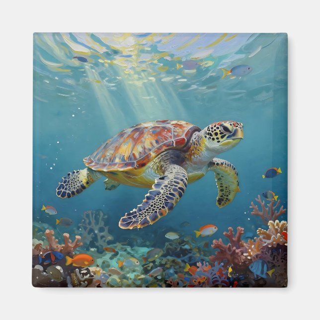 Aimant Une Tortue de Mer et Rayons de Soleil dans l'Océan (Devant)