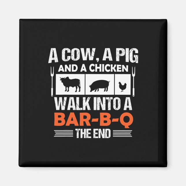 Aimant Une vache, un cochon et un poulet entrent dans un  (Devant)