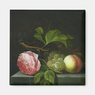 Aimant Une vie immobile avec un rose, les raisins et la
